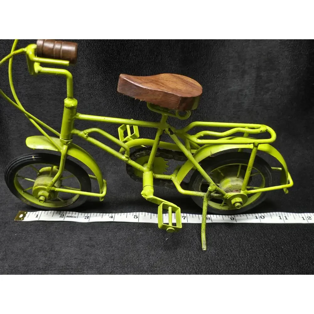 Green Metal Beach Cruiser Bike w. Wood Wheels Seat & Handle Bars Sculpture Ride
